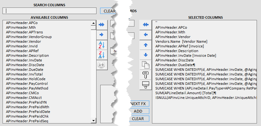 Change Columns screenshot