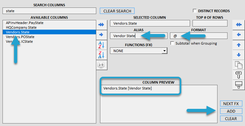 Change Columns screenshot