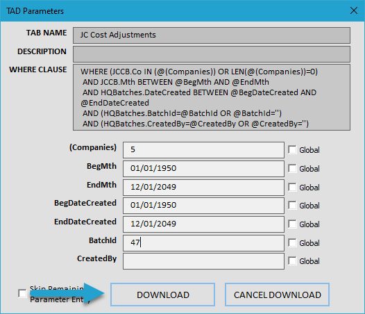 Downloading the Batch Records screenshot