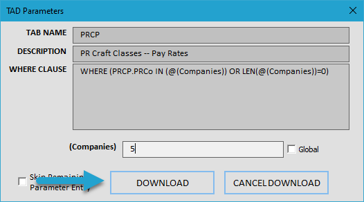 Downloading the Table Records screenshot