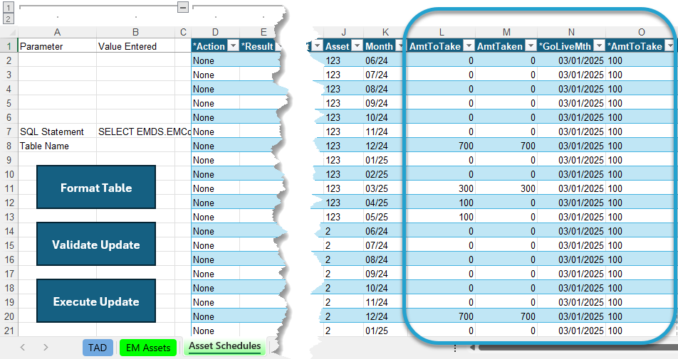 Initialize Asset Schedules screenshot