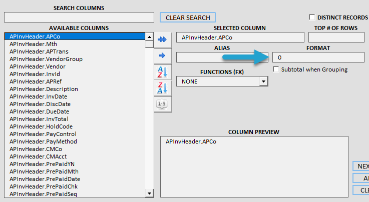 Applying Formats to Report Columns screenshot