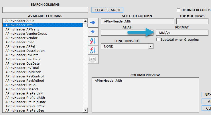 Applying Formats to Report Columns screenshot