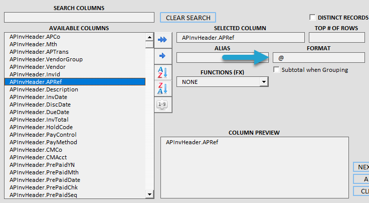 Applying Formats to Report Columns screenshot