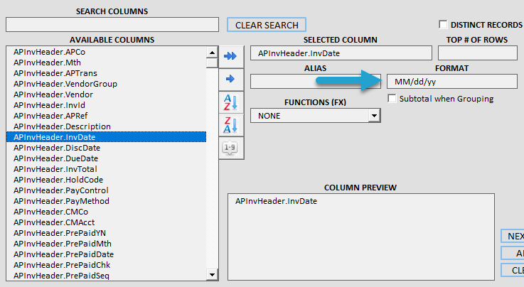 Applying Formats to Report Columns screenshot