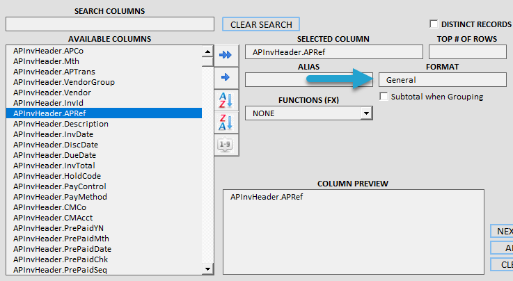Applying Formats to Report Columns screenshot