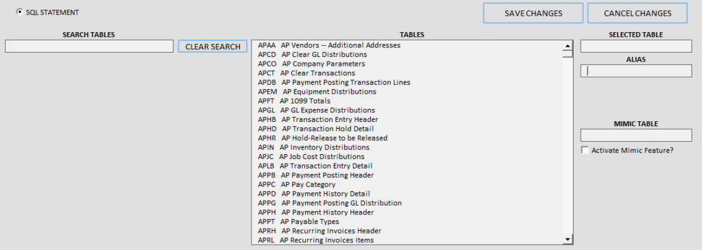 SQL Statements screenshot