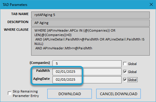 Global Parameter Example screenshot