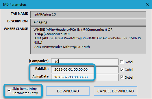 Global Parameter Example screenshot