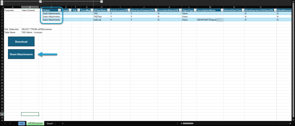Granting Access in TAD screenshot