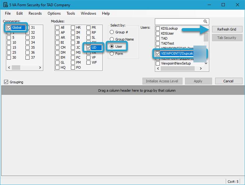 Give Form Security Access screenshot