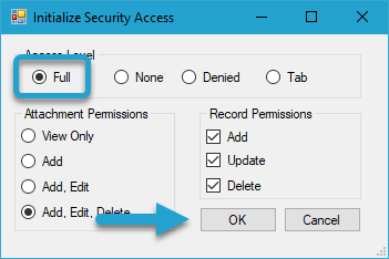 Give Form Security Access screenshot