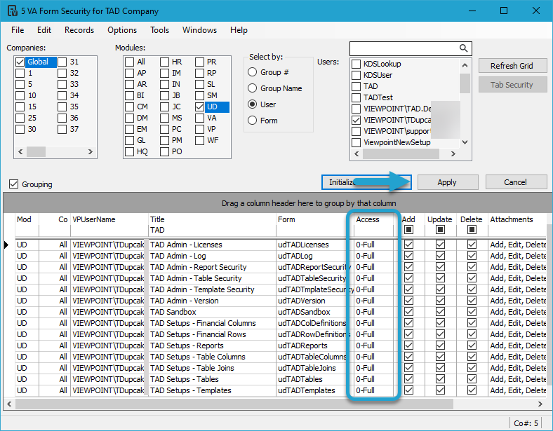 Give Form Security Access screenshot