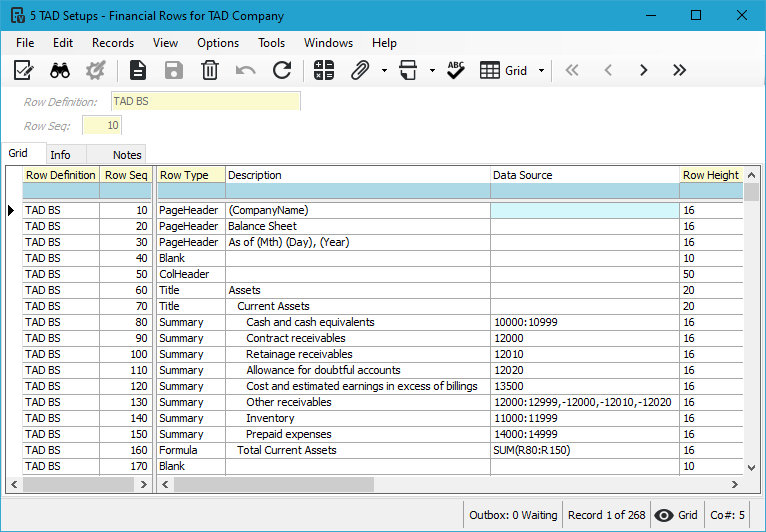 Financial Rows screenshot