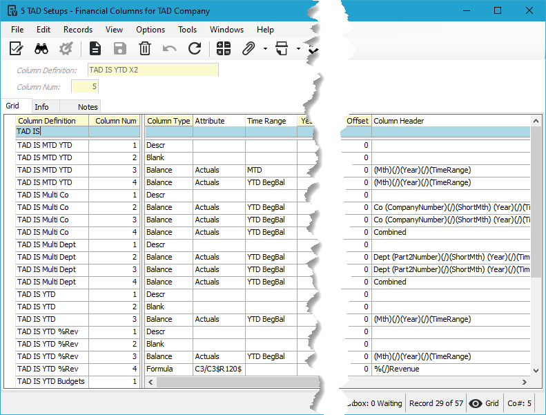 Financial Columns screenshot