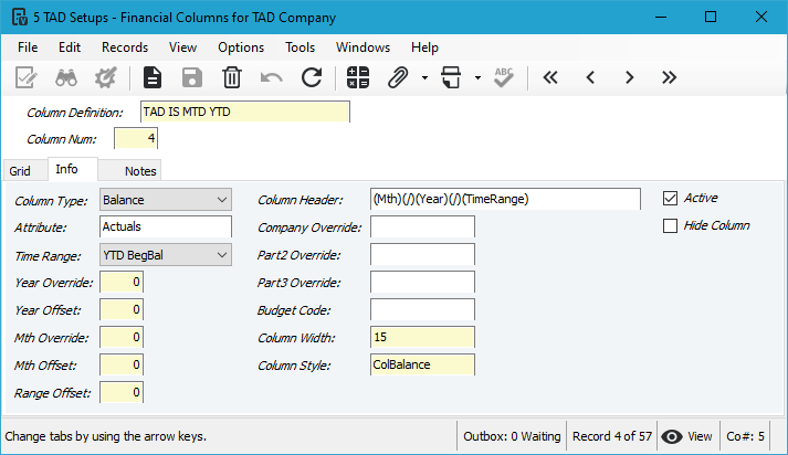 Financial Columns screenshot