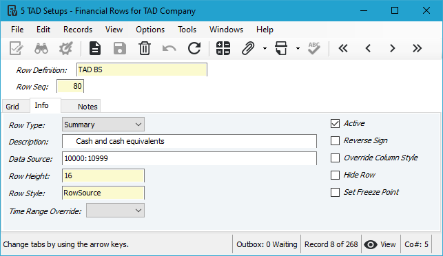 Financial Rows screenshot