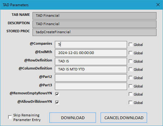 Parameters screenshot
