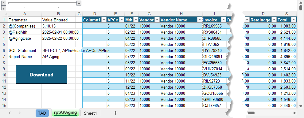Parameters screenshot