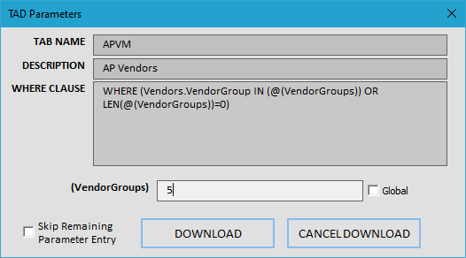 Parameters screenshot