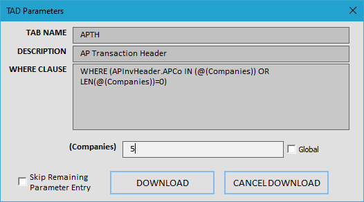 Parameters screenshot