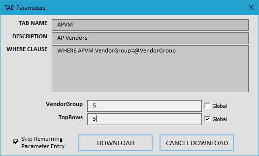 Parameters screenshot