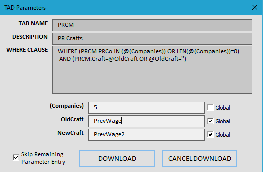 Parameters screenshot