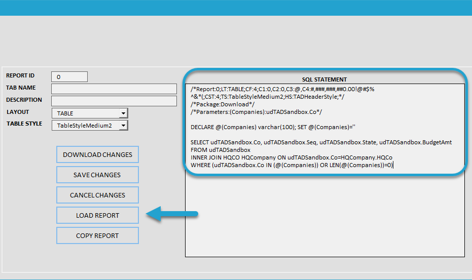Loading a Report screenshot