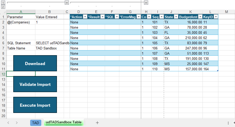 Loading a Table screenshot