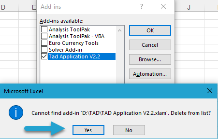 Remove the Excel Add-in screenshot