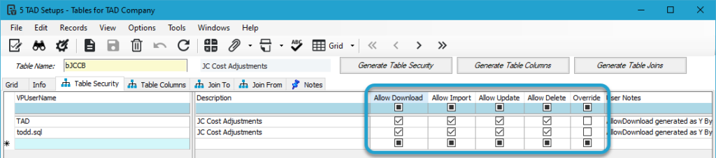 Table Security screenshot