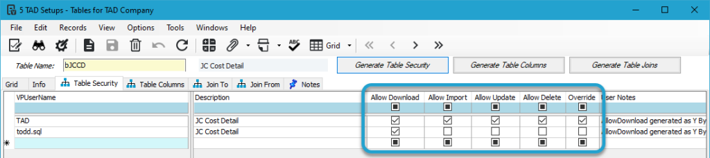 Table Security screenshot