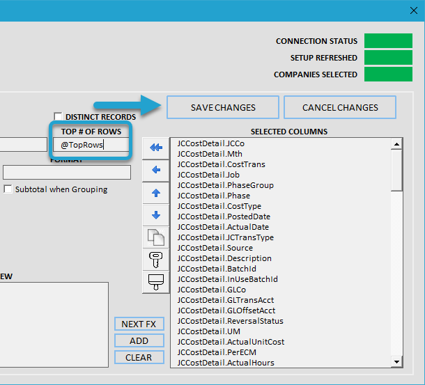 Add Top Rows Parameter screenshot