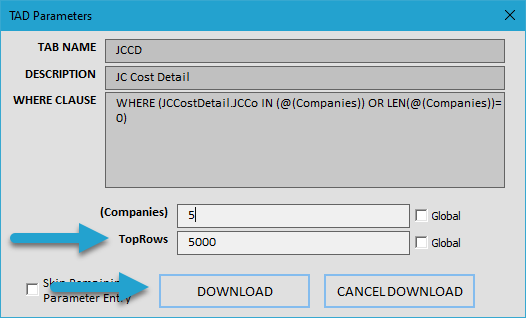 Add Top Rows Parameter screenshot
