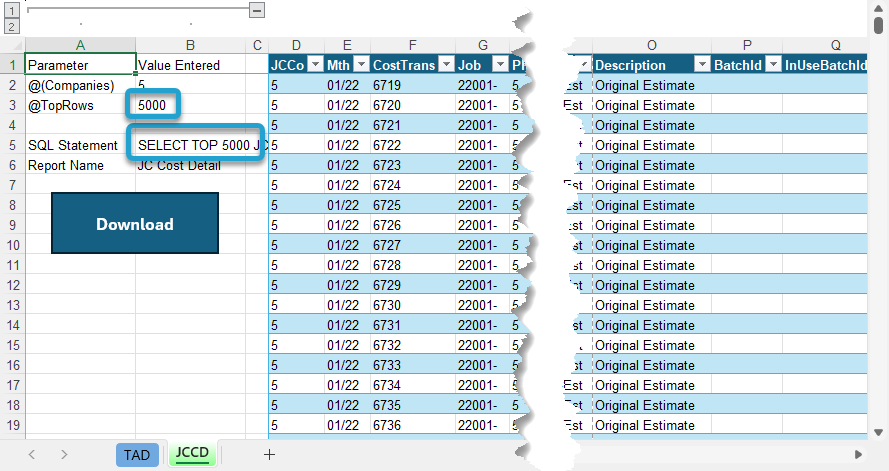 Add Top Rows Parameter screenshot