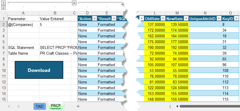 Formatting the Table screenshot