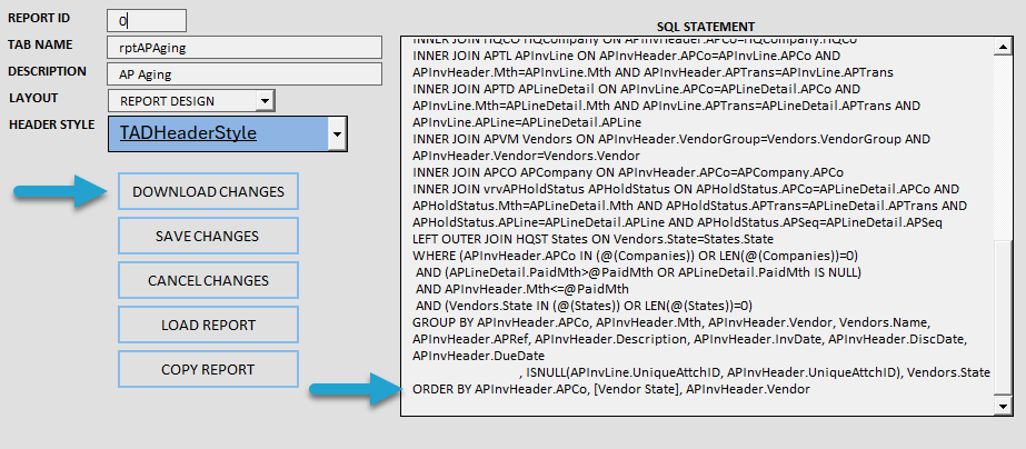 Add Report Design Groupings screenshot