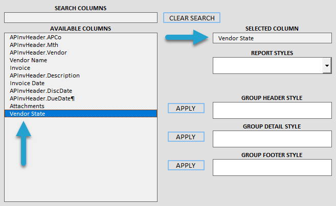 Add Report Design Groupings screenshot